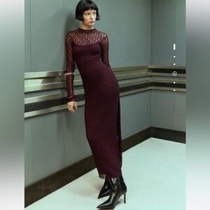 Bershka Burgundy Lace Maxi Dress